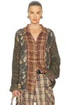 R13 Shredded Seam Drop Neck Plaid Flannel Button-up Shirt In Multi