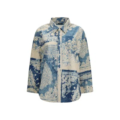 R13 Multicolor Cotton Pattern Shirt In Blue