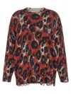 R13 Crew Neck Distressed Knit Long Sleeve Sweater In Brown