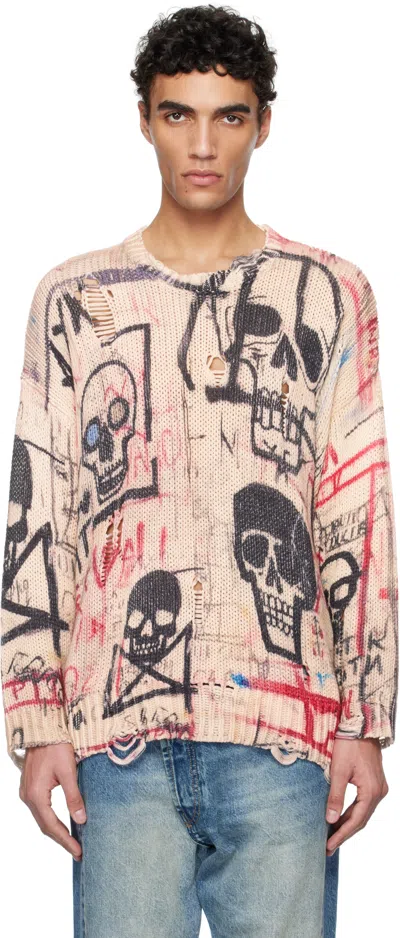 R13 Multicolor Printed Oversized Sweater In Skull Graffiti Print
