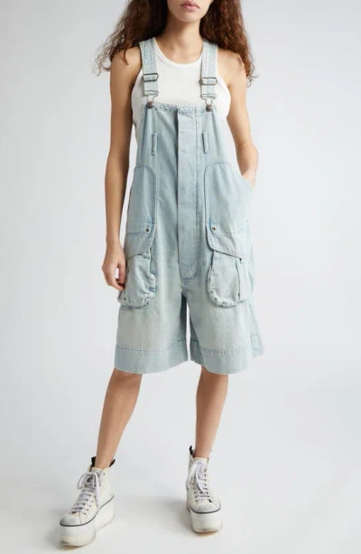 R13 Multipocket Short Cargo Overalls In Lennon Blue