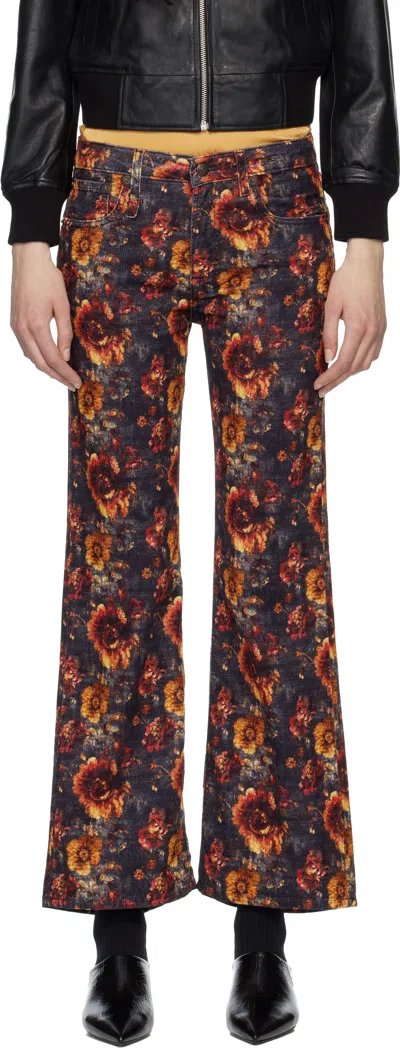 R13 Navy & Orange Joan Cropped Flare Jeans In Multi