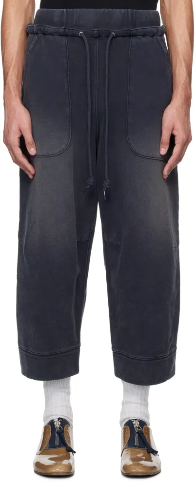 R13 Navy Deconstructed Cropped Sweatpants