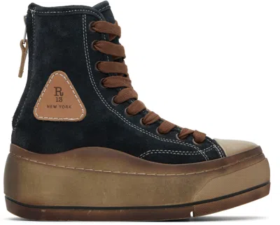 R13 Navy Distressed Tall Kurt Sneakers In Washed Navy Suede
