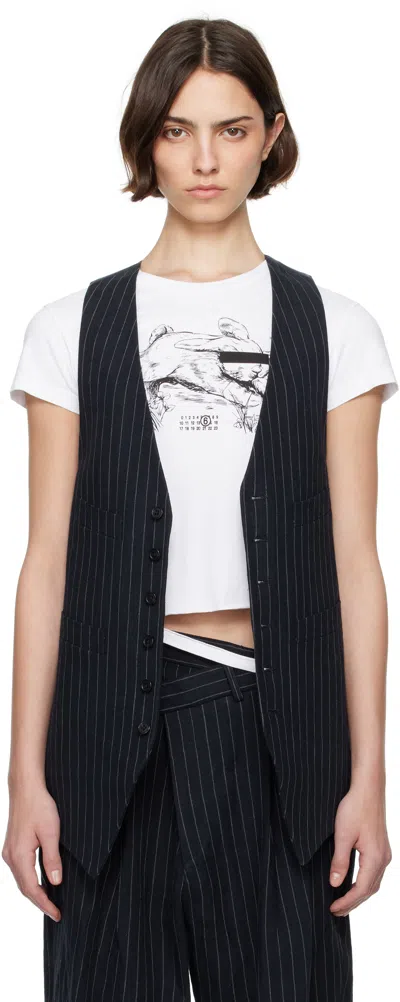 R13 Navy Elongated Vest In Dark Navy Stripe