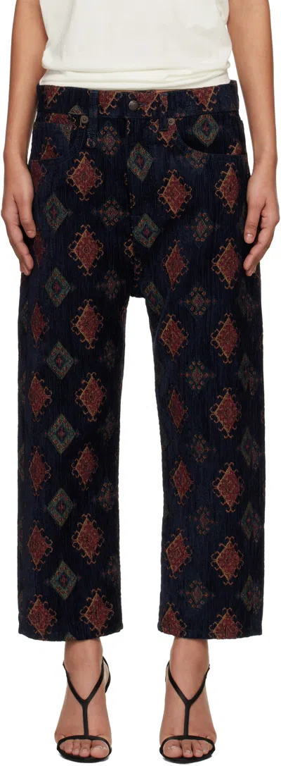 R13 Navy Loose Tailored Drop Trousers In Multi