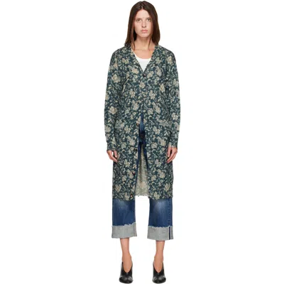 R13 Navy Printed Long Cardigan In Dark Blue Floral