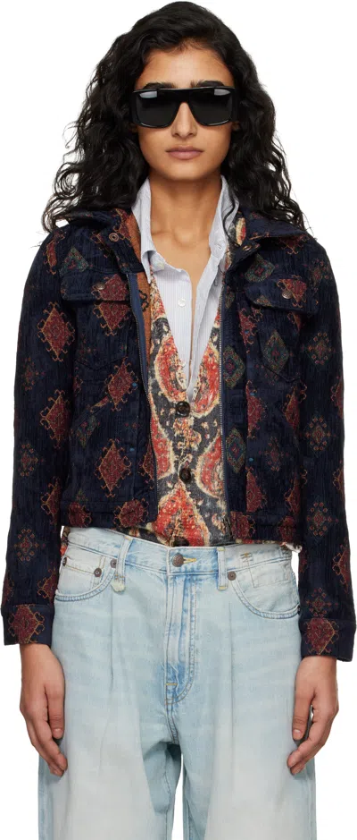 R13 Navy Relaxed Trucker Jacket In Multi