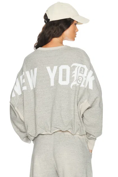 R13 New York Balloon Crewneck Sweatshirt In Heather Grey & Oatmeal