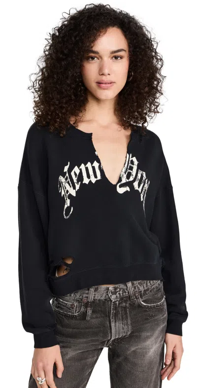 R13 New York Cropped Crew Neck Sweatshirt Acid Black