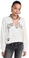 R13 New York Cropped Crew Neck Sweatshirt With Front Slit Ecru In Ecru