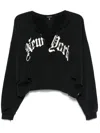 R13 New York Cropped Crew Neck Sweatshirt Acid Black In Black