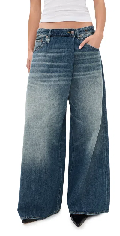 R13 Nico Faded-effect Wide-leg Jeans In Blue