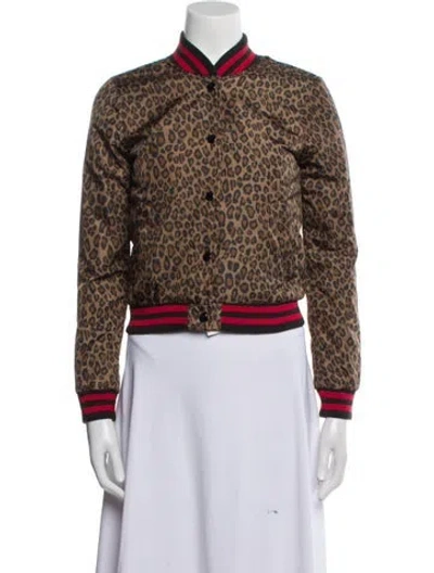 Pre-owned R13 Nylon Animal Print Bomber Jacket In Brown