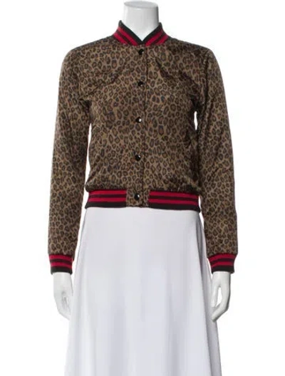Pre-owned R13 Nylon Animal Print Bomber Jacket In Brown