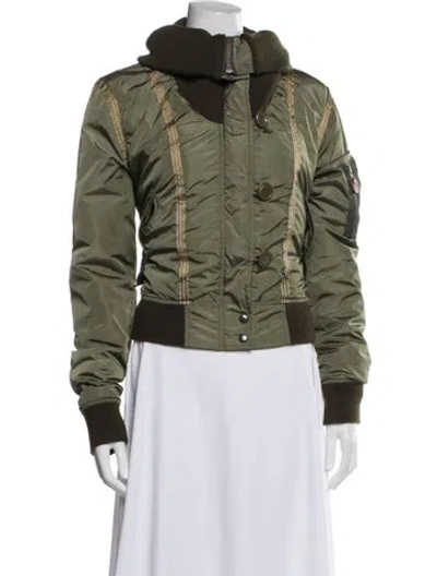 Pre-owned R13 Nylon Colorblock Pattern Bomber Jacket In Green