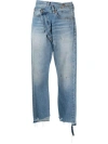 R13 OFF-CENTRE DISTRESSED DENIM TROUSERS