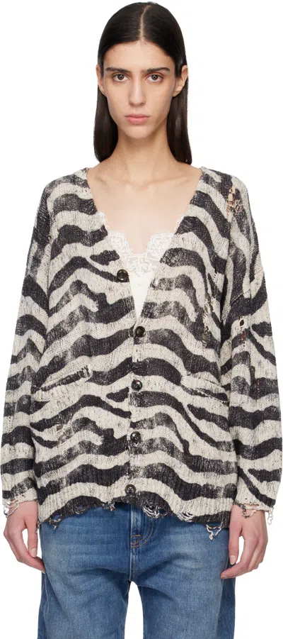 R13 Off-white & Black Printed Oversized Cardigan