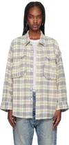 R13 Off-white & Yellow Oversized Pocket Drop Neck Shirt In Cream/blue Plaid