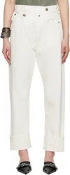 R13 Off-white Cuffed Crossover Jeans In Bennett White Selved