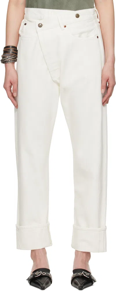 R13 Off-white Cuffed Crossover Jeans In Bennett White Selved