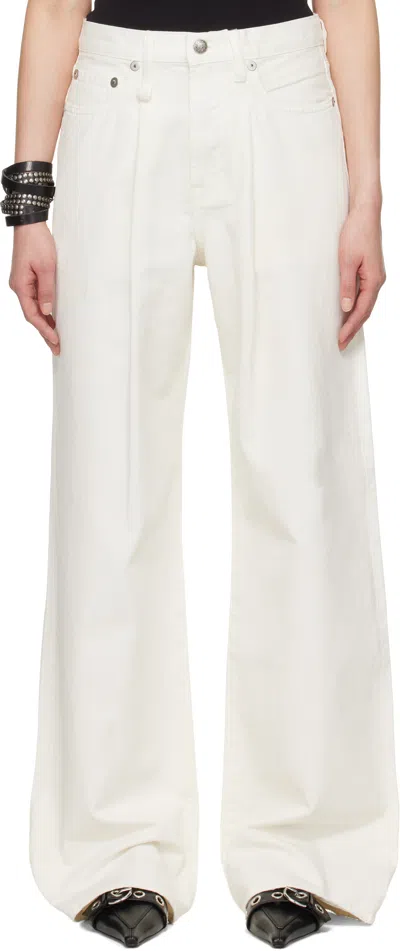 R13 Off-white Damon Pleated Wide Leg Jeans In White Slubby Twill