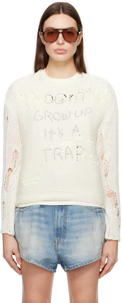 R13 Off-white Distressed Sweater In Ecru