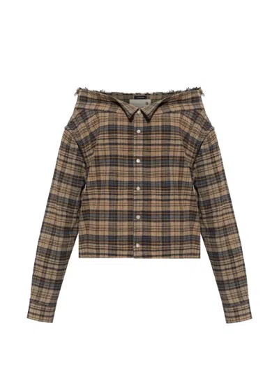 R13 Off-shoulder Plaid Shirt In Brown