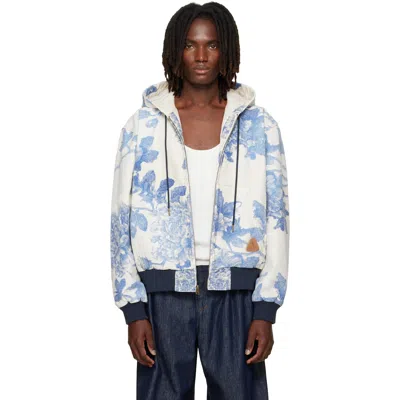 R13 Off-white & Blue Relaxed Workwear Jacket In Washed Blue Floral