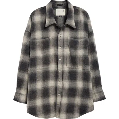R13 Gray Oversized Pocket Drop Neck Shirt In Grey Ombre Plaid