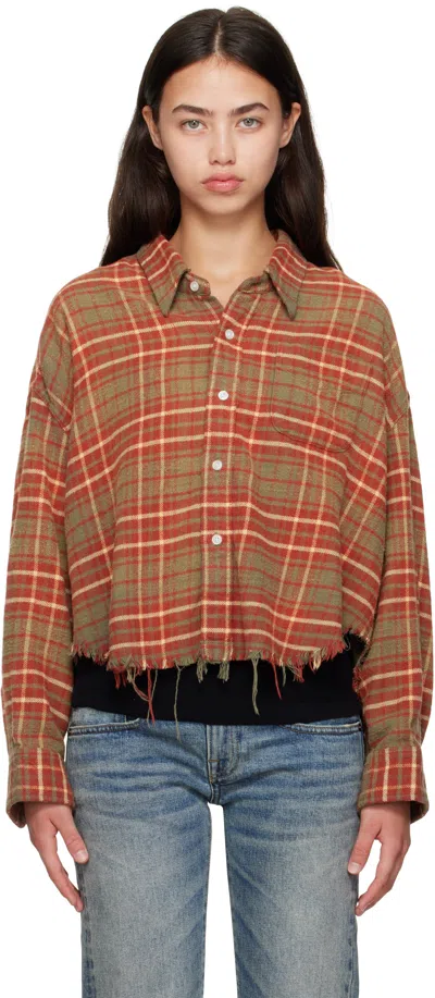 R13 Orange & Khaki Drop Neck Cropped Shirt In Brown