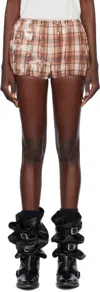 R13 Orange Bloomer Shorts In Orange Plaid With Pa