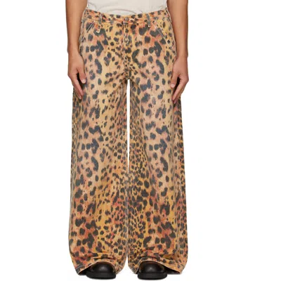 R13 Orange D'arcy Flare Carpenter Trousers In Vintageorangeleopard