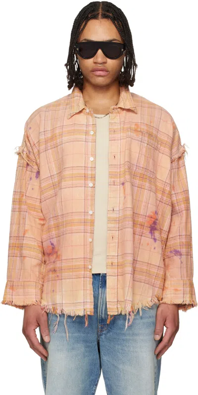 R13 Orange Shredded Seam Drop Neck Shirt