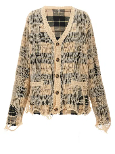 R13 Overlay Distressed Cardigan In Beige