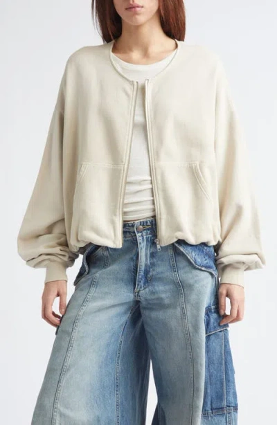 R13 Oversize Balloon Zip Crewneck Sweatshirt In Neutral