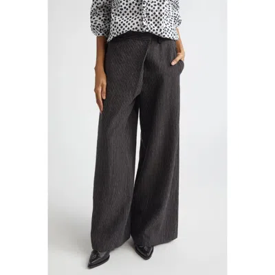 R13 Oversize Crossover Pinstripe Linen & Virgin Wool Pants In Black