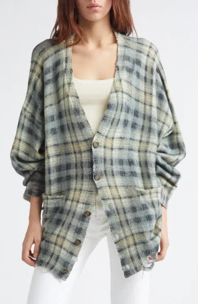 R13 Oversize Distressed Plaid Wool & Cashmere V-neck Cardigan In Multi