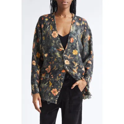 R13 Oversize Floral Merino Wool Boyfriend Cardigan In Gray
