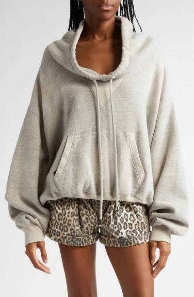 R13 Oversize Funnel Neck Crop Pullover In Heather Grey W/oatmeal