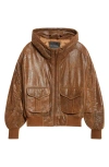 R13 Oversize Leather Bomber Jacket In Brown