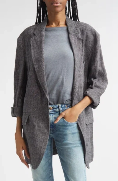 R13 Oversize Ragged Linen Blazer In Gray