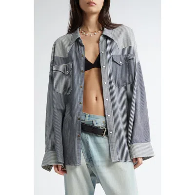 R13 Oversize Stripe Cowboy Shirt In Multi Stripe Railroad