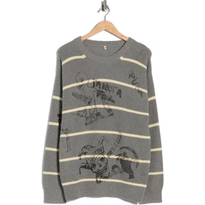R13 Oversize Stripe Graphic Sweater In Gray