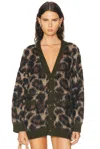 R13 Leopard Cardigan Long Sleeves V Neck Pockets In Brown