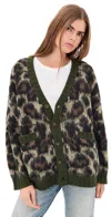 R13 Leopard Cardigan Long Sleeves V Neck Pockets In Green