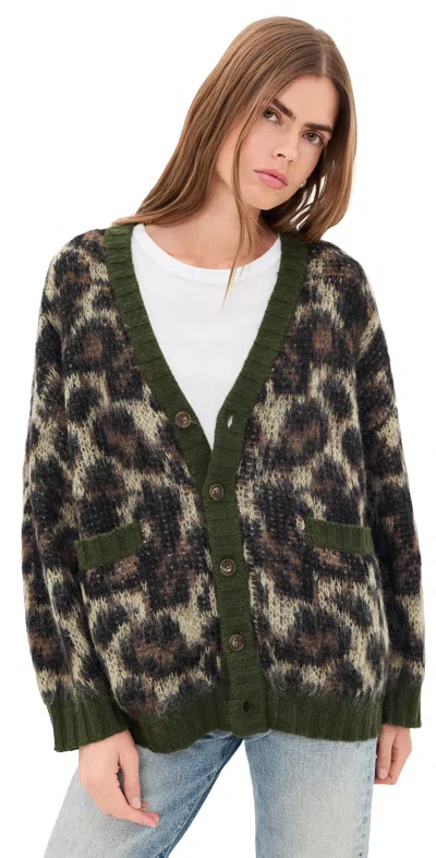 R13 Oversized Cardigan Brown Leopard Mohair In Green
