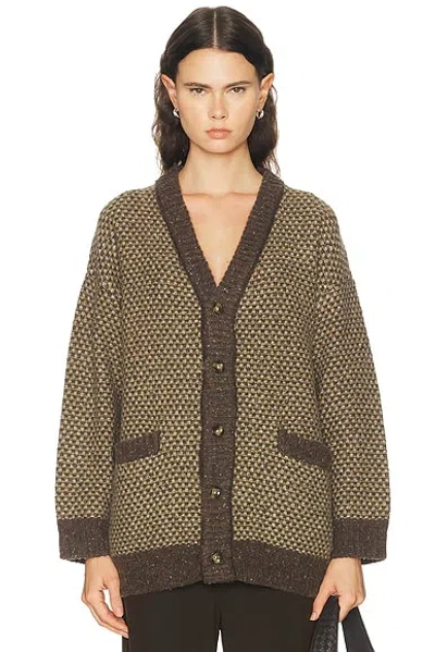R13 Oversized Cardigan In Dark Multi Brown Tweed