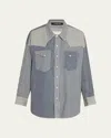 R13 Oversized Denim Cowboy Shirt In Multi Stripe Railroad