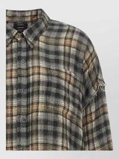 R13 Oversized Plaid Shirt Frayed Hem Pocket In Multi